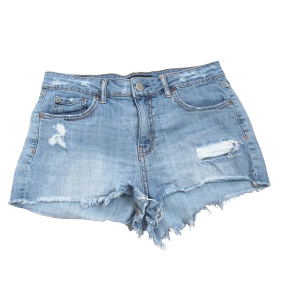Aeropostale Womens Jean Shorts Sz 8 High Waisted Shorty Distressed Cut Off Denim - Picture 1 of 7